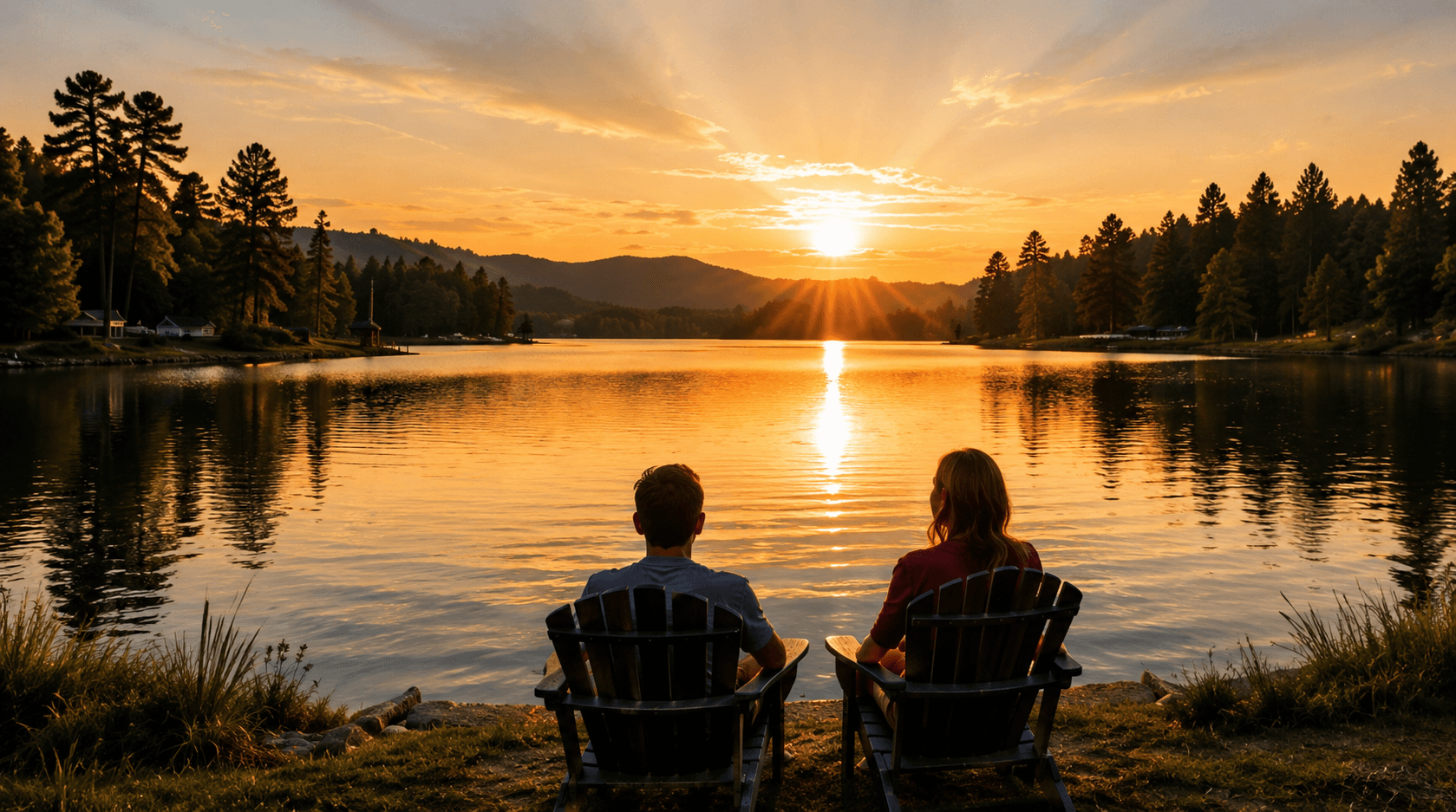 Gracen and Kevin watching a sunset over a lake